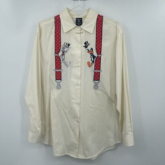 Warner Bros womans M vintage button top long sleeve embroidered bugs bunny - Picture 1 of 9